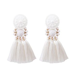 White Tassel Bohemian Vacation Summer Tropical Drop Boho Earrings